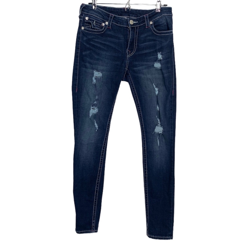 True Religion Women’s Skinny Jeans in  Indigo with Distressed Details